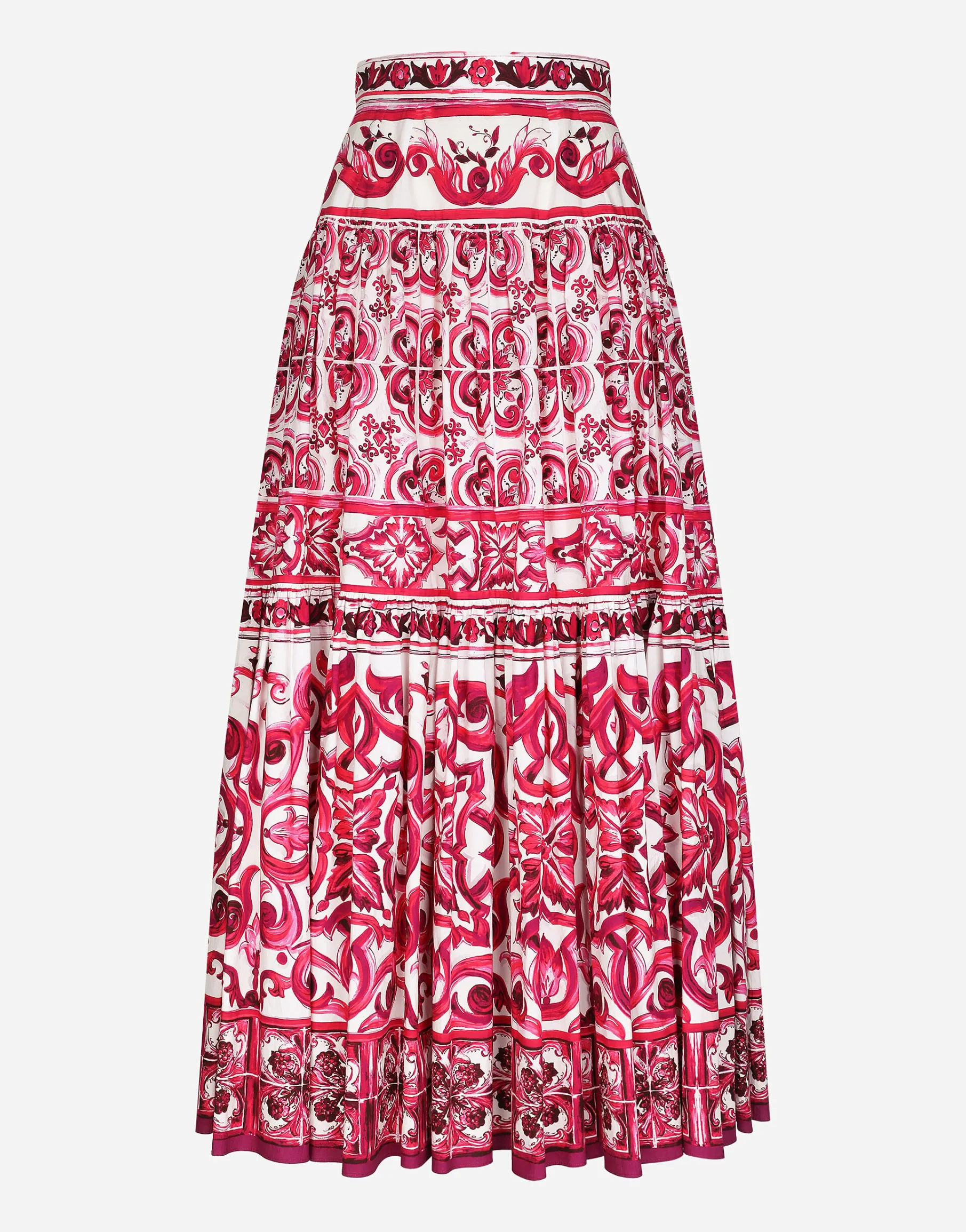 Long Majolica-print poplin skirt