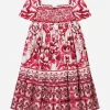 Long Majolica-print poplin dress