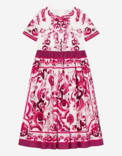 Long Majolica-print poplin dress