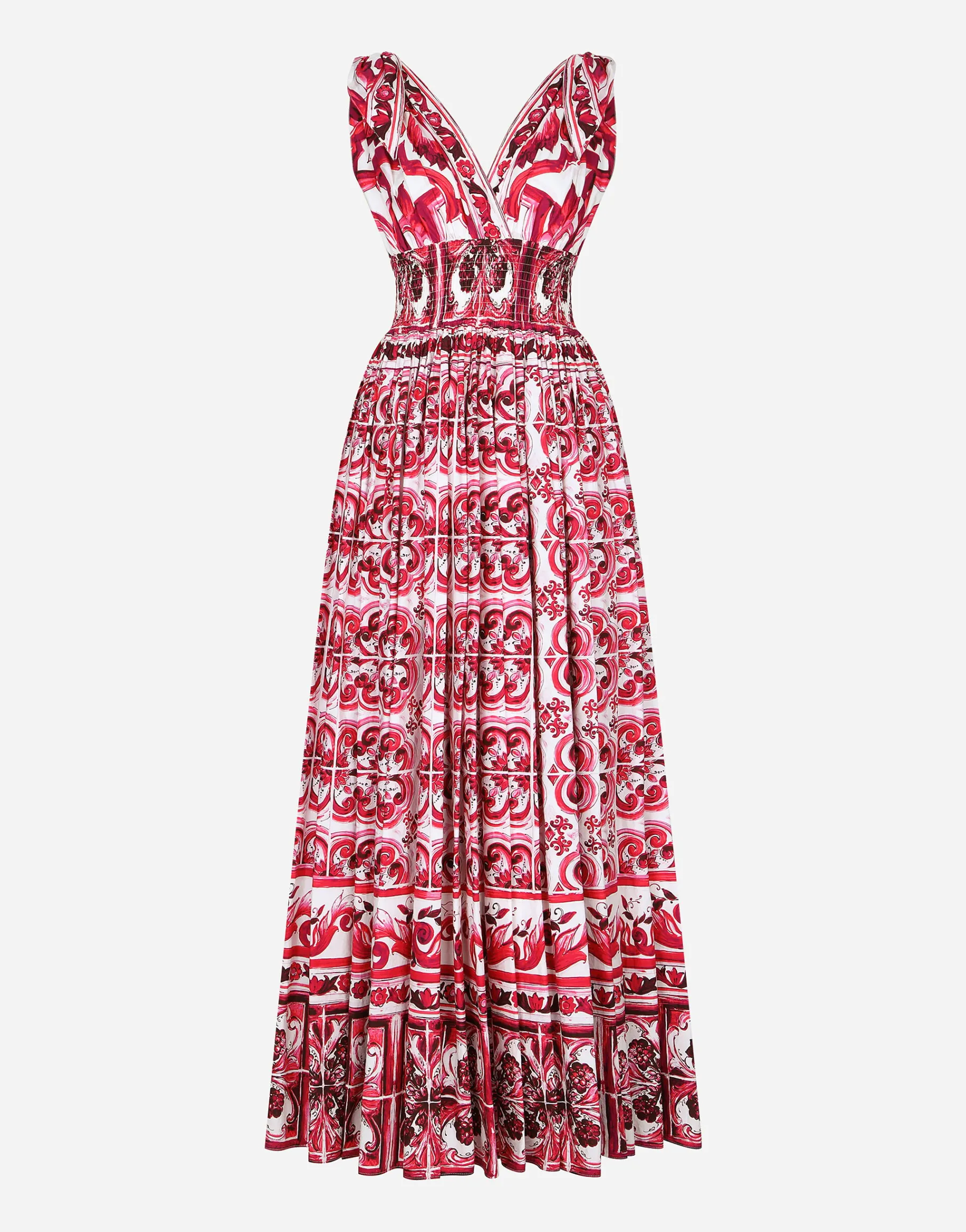 Long Majolica-print poplin dress