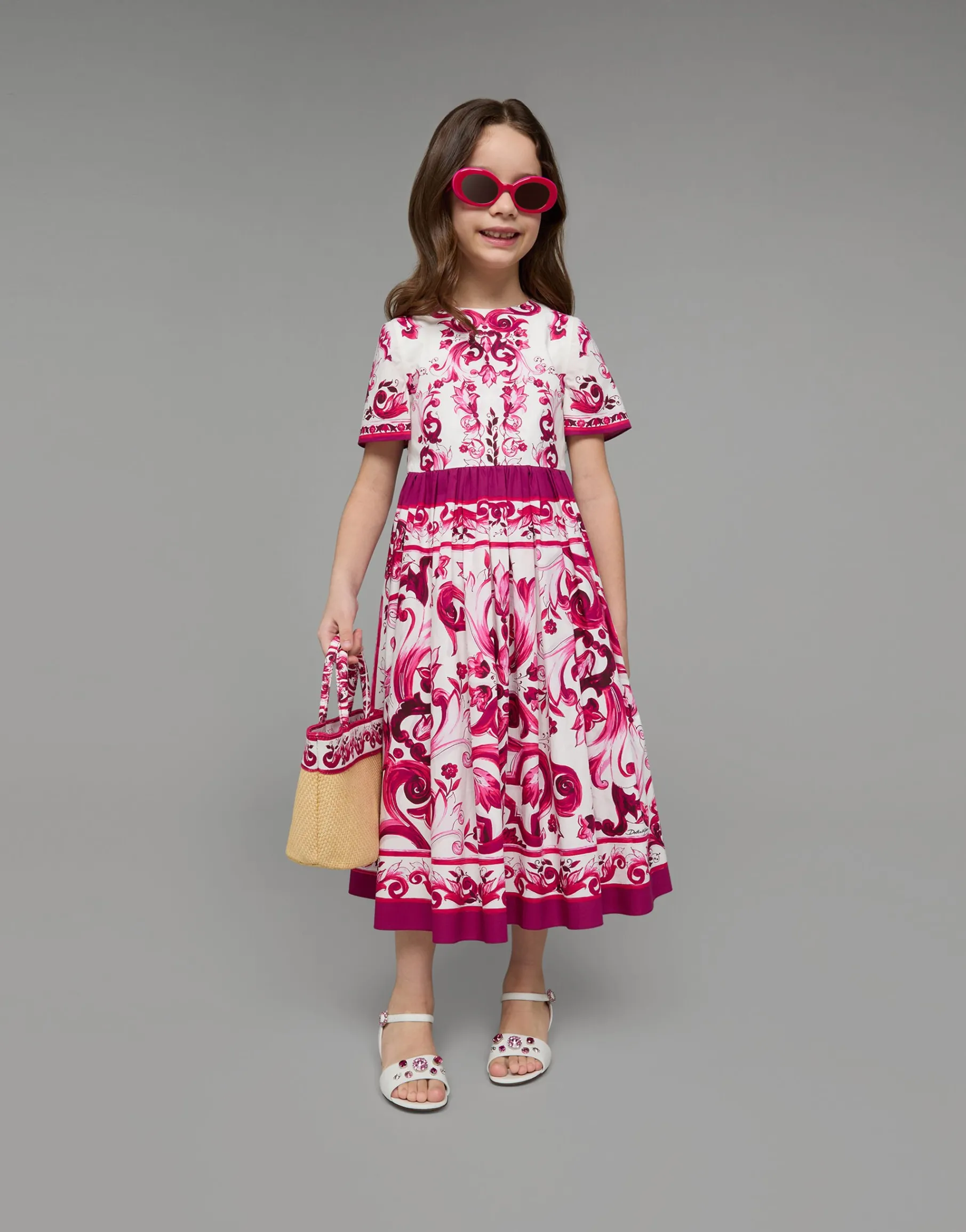 Long Majolica-print poplin dress