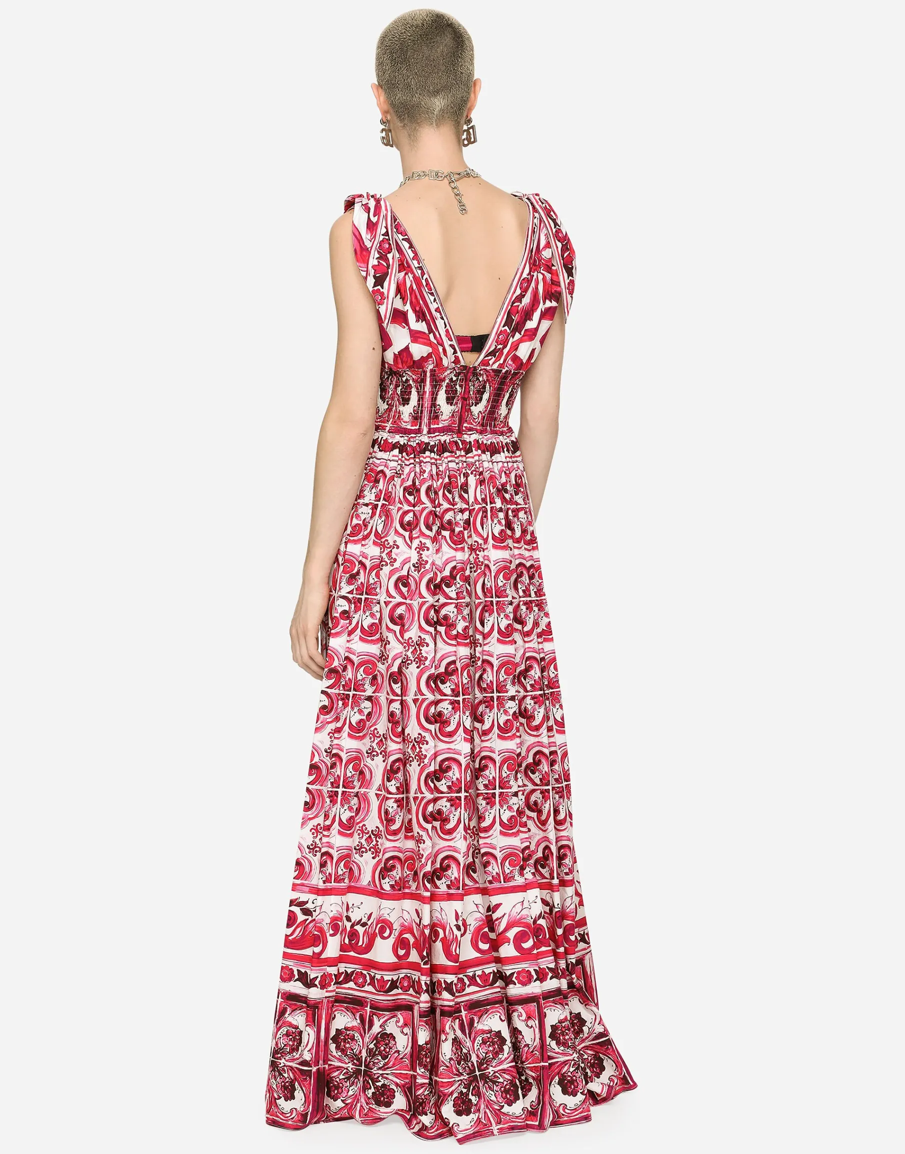 Long Majolica-print poplin dress