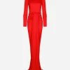 Long organzine dress with draping