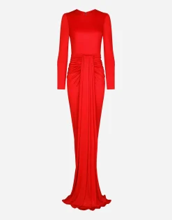 Long organzine dress with draping