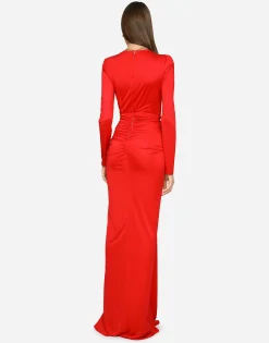 Long organzine dress with draping