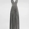 Long pleated dress with micro-sequin embellishment