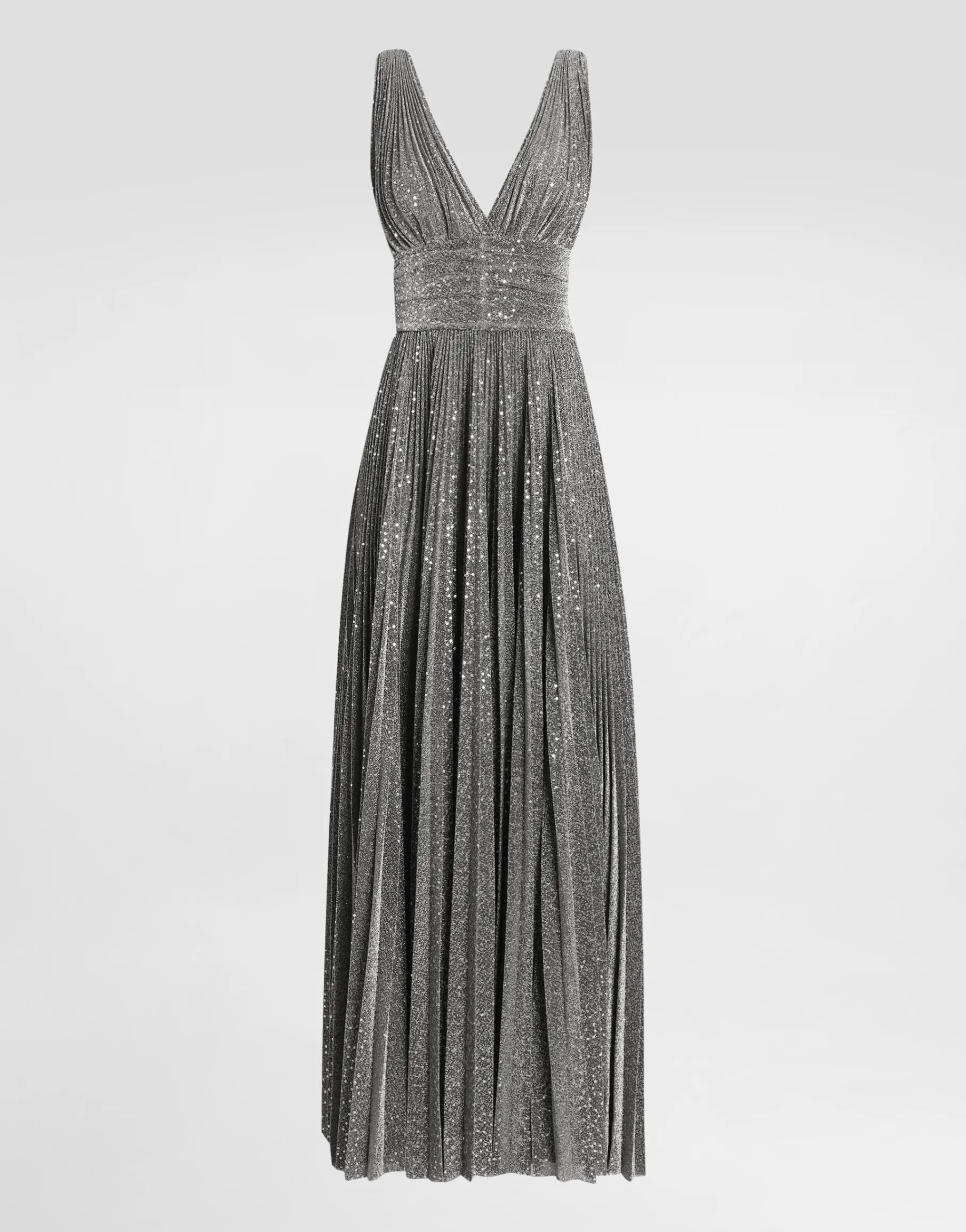 Long pleated dress with micro-sequin embellishment