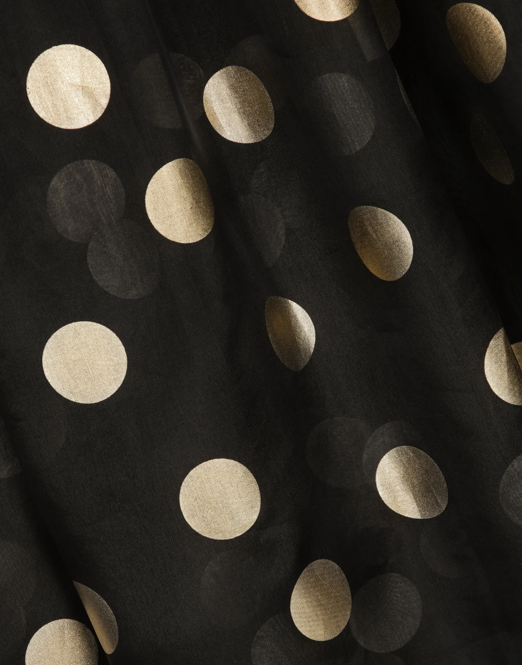 Long polka-dot silk organza dress with feathered details