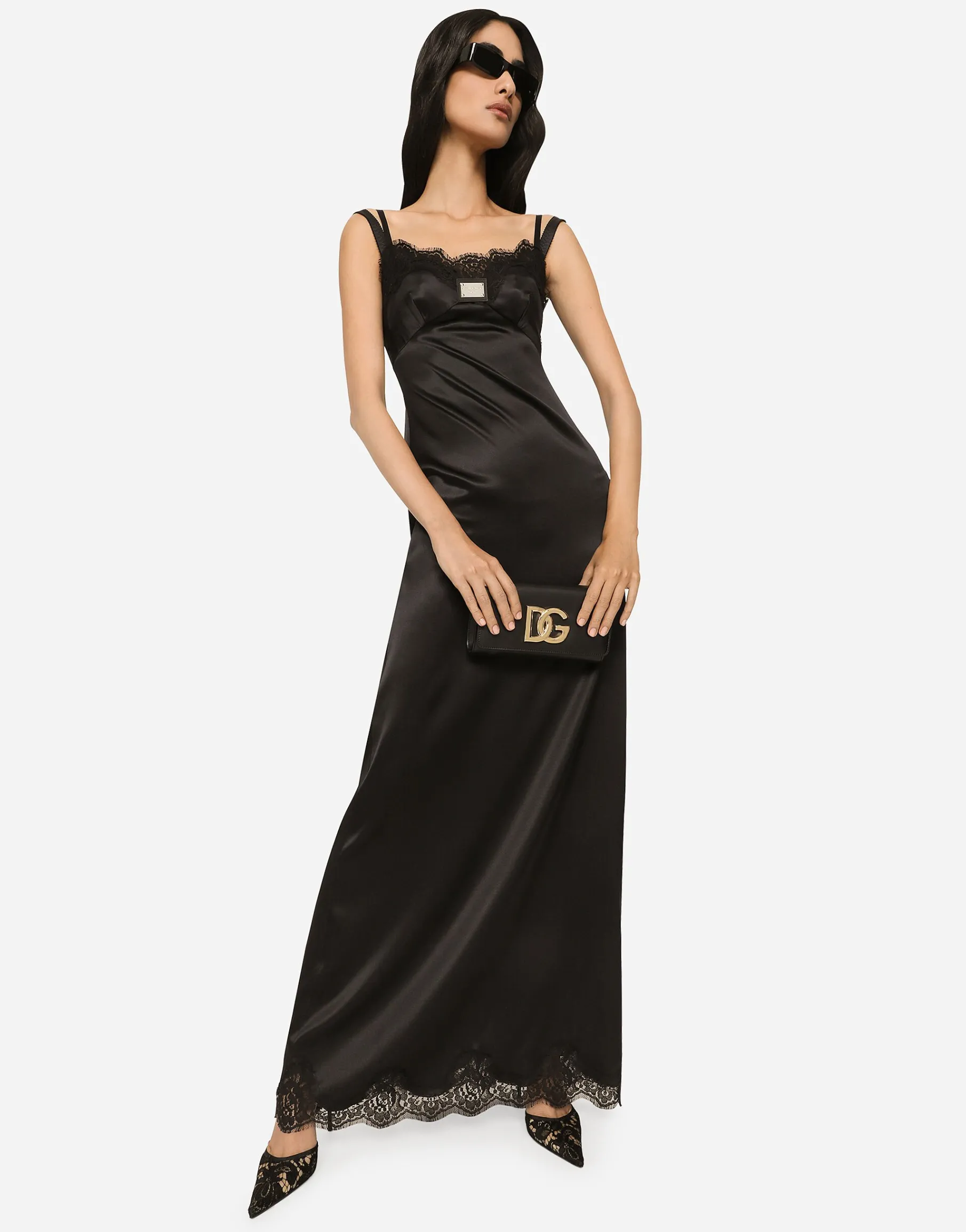 Long satin slip dress with the Dolce&Gabbana tag