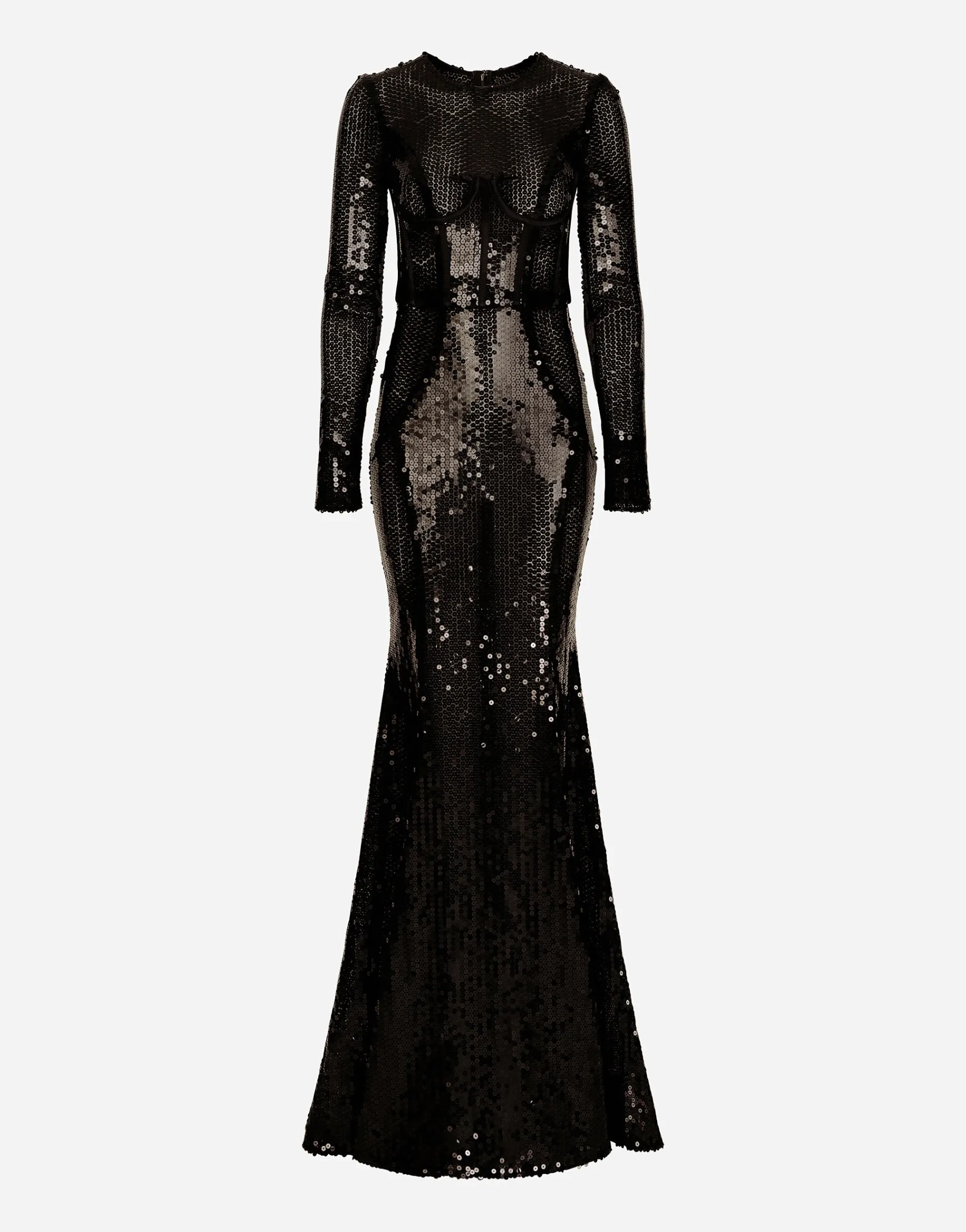 Long sequined dress with corset detailing
