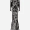 Long sequined dress with corset detailing