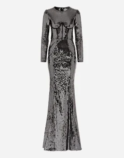 Long sequined dress with corset detailing