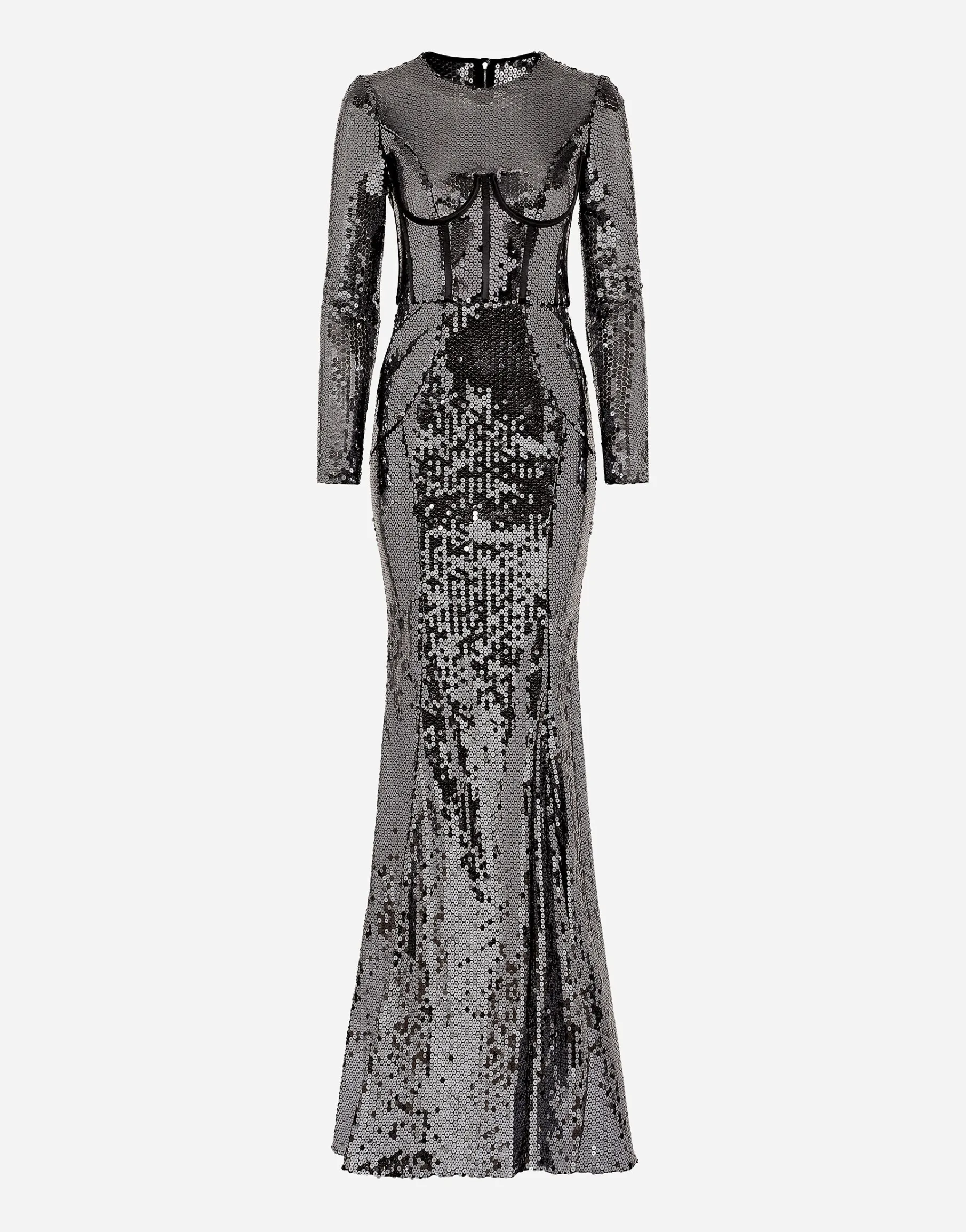 Long sequined dress with corset detailing