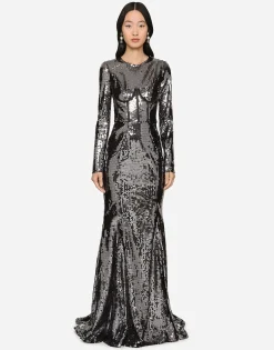 Long sequined dress with corset detailing