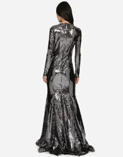 Long sequined dress with corset detailing
