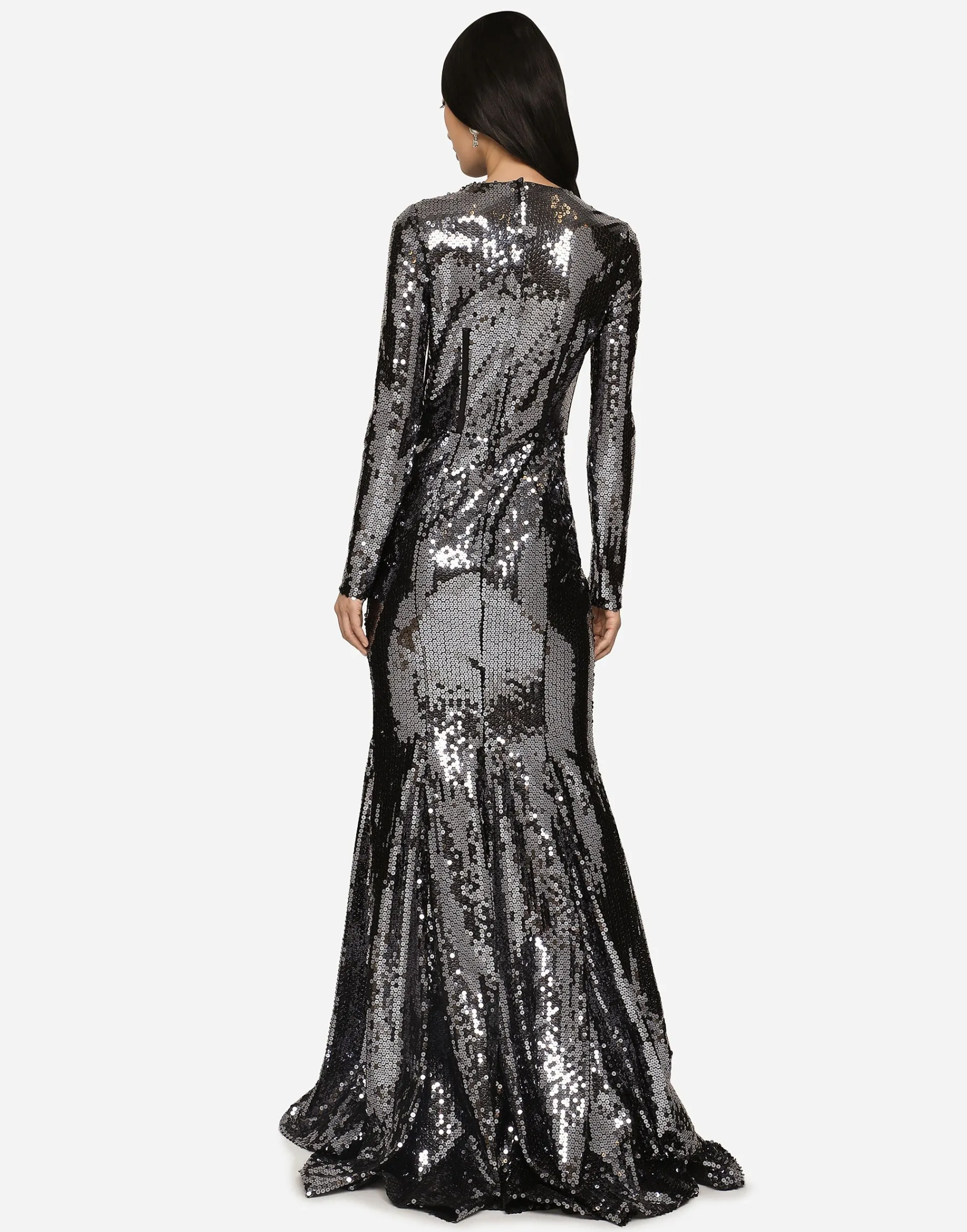 Long sequined dress with corset detailing