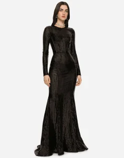Long sequined dress with corset detailing