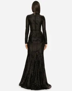 Long sequined dress with corset detailing