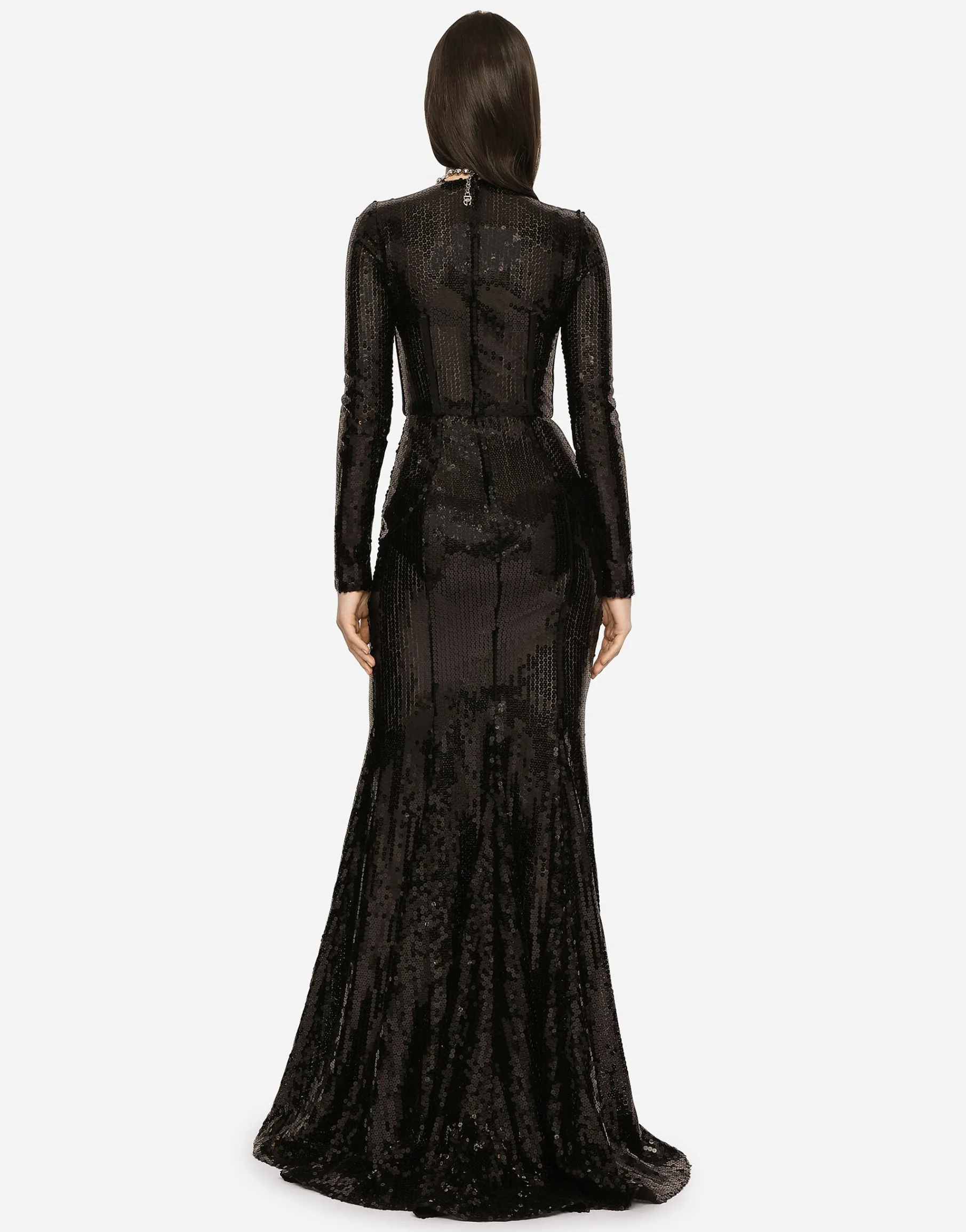 Long sequined dress with corset detailing