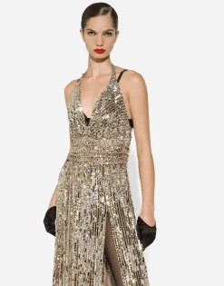 Long sequined dress with slit