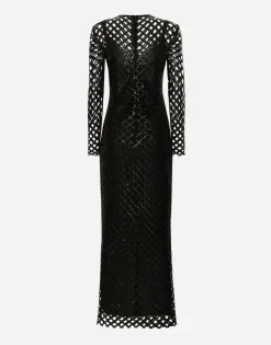 Long sequined mesh dress