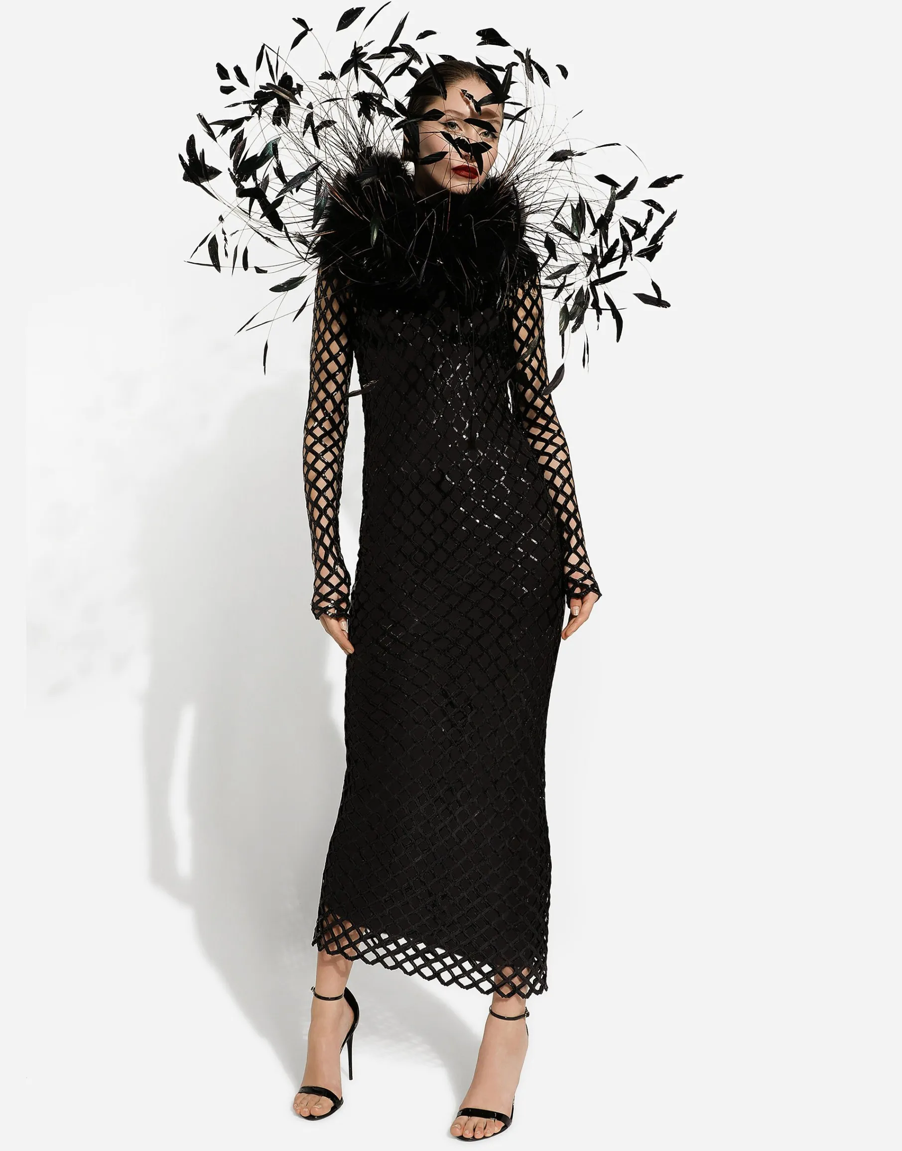Long sequined mesh dress