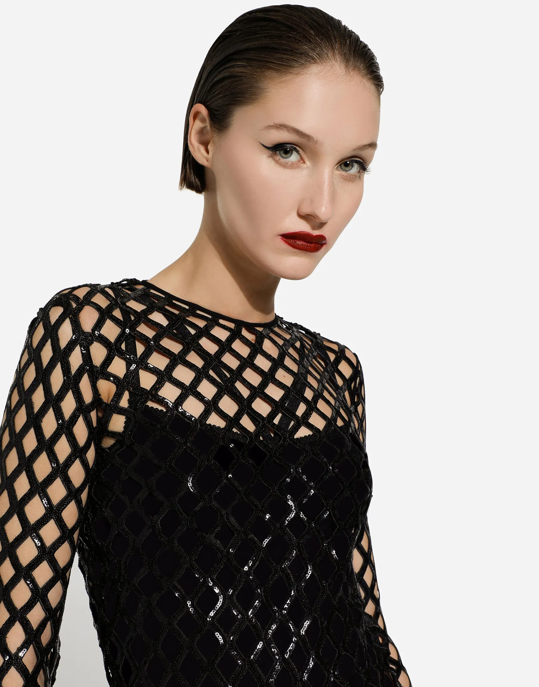 Long sequined mesh dress