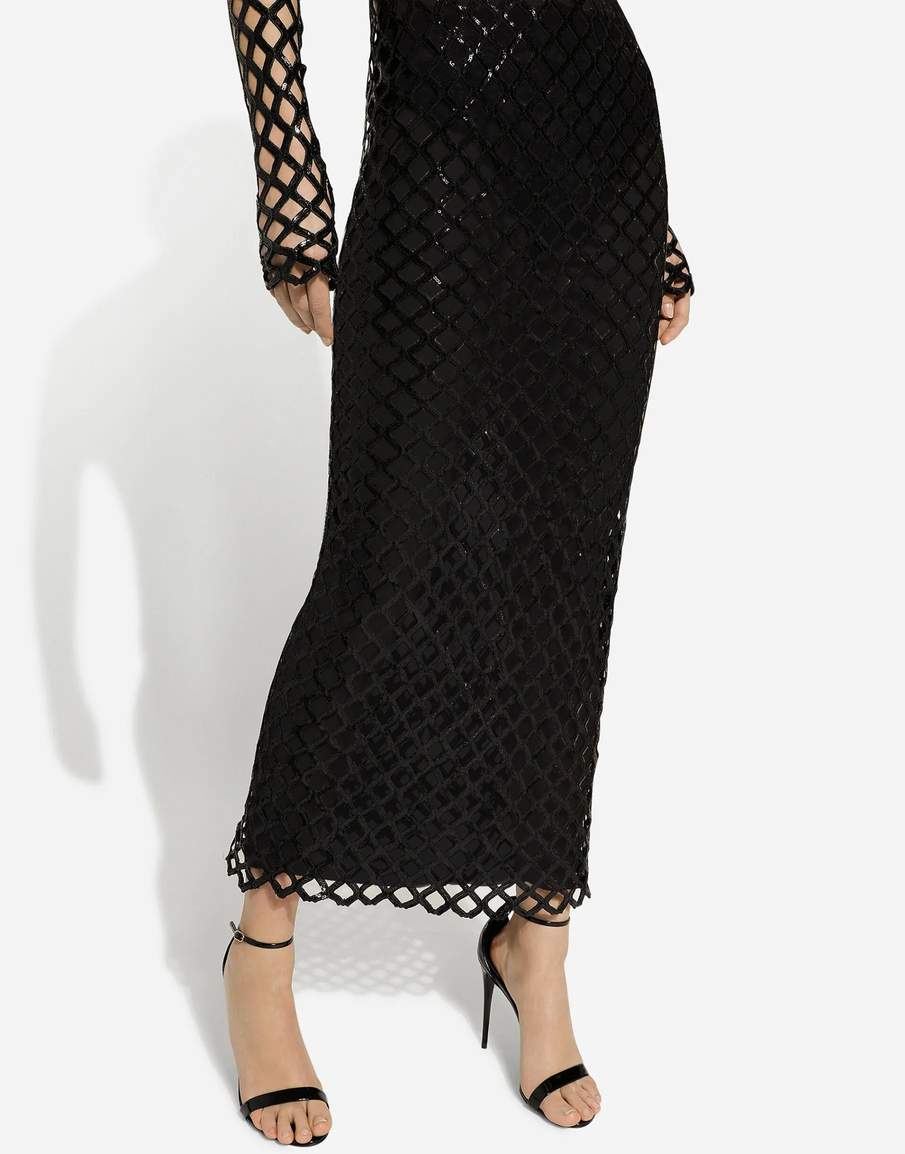Long sequined mesh dress