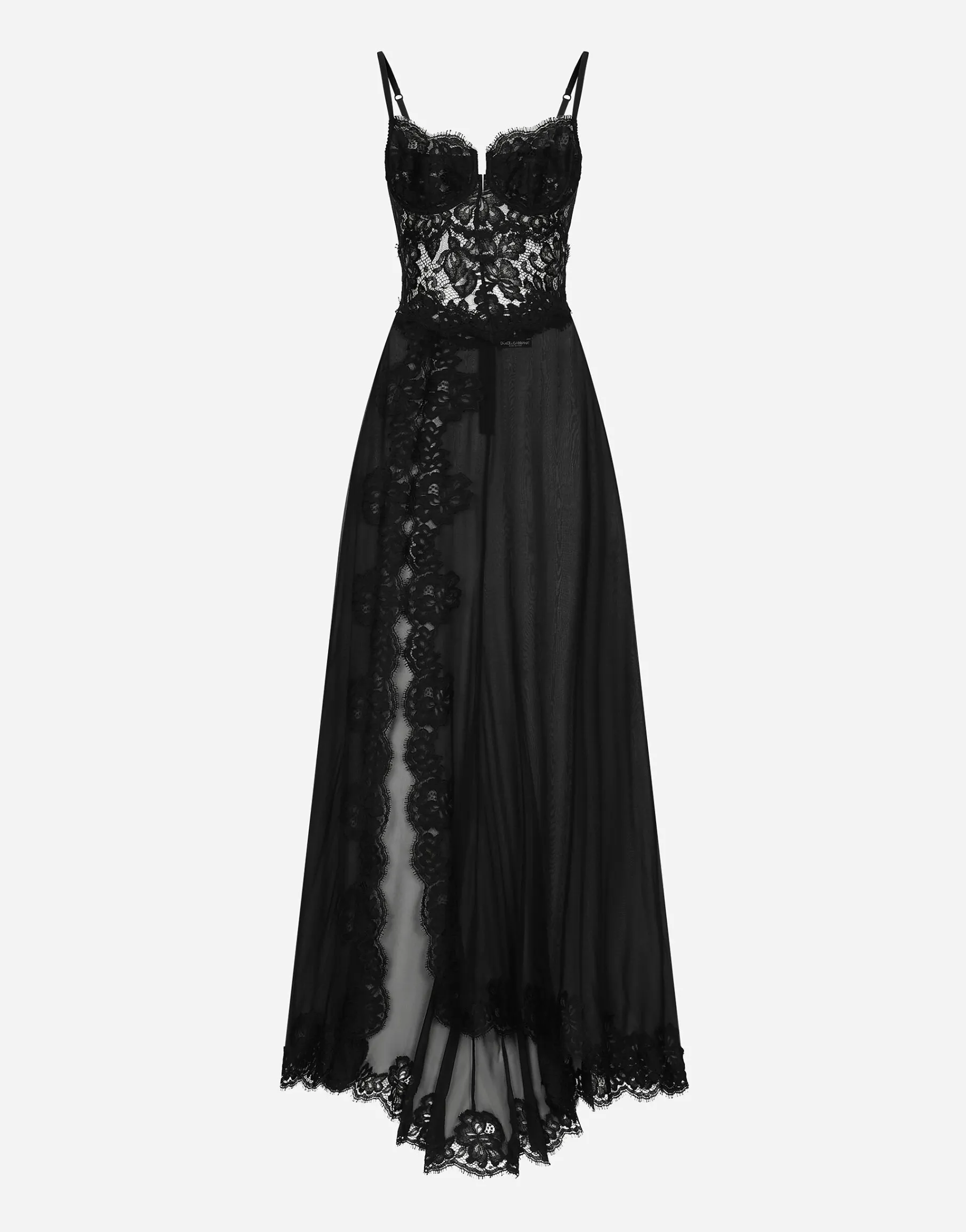 Long silk chiffon and Chantilly lace slip dress