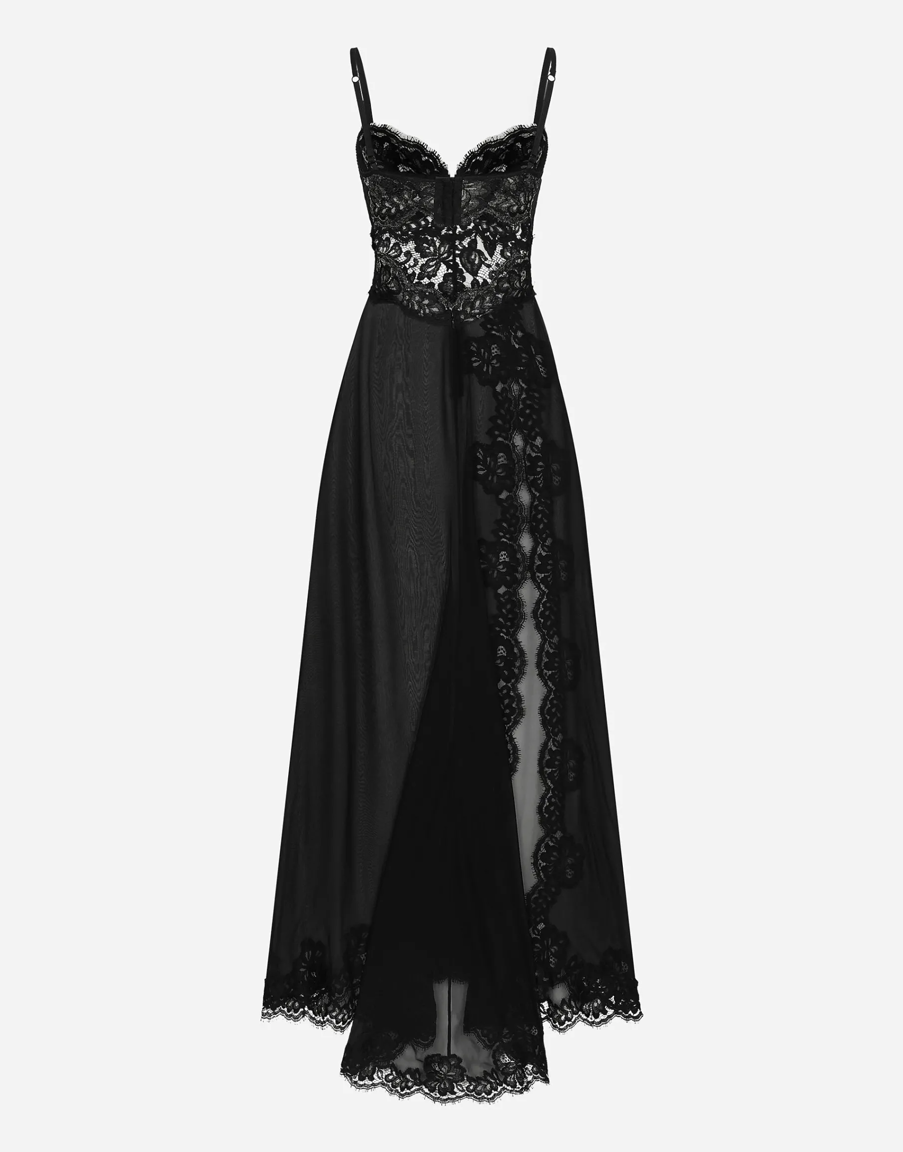 Long silk chiffon and Chantilly lace slip dress
