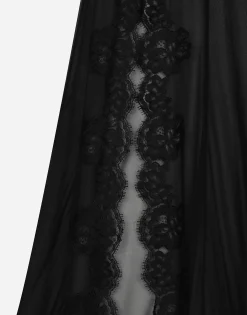 Long silk chiffon and Chantilly lace slip dress