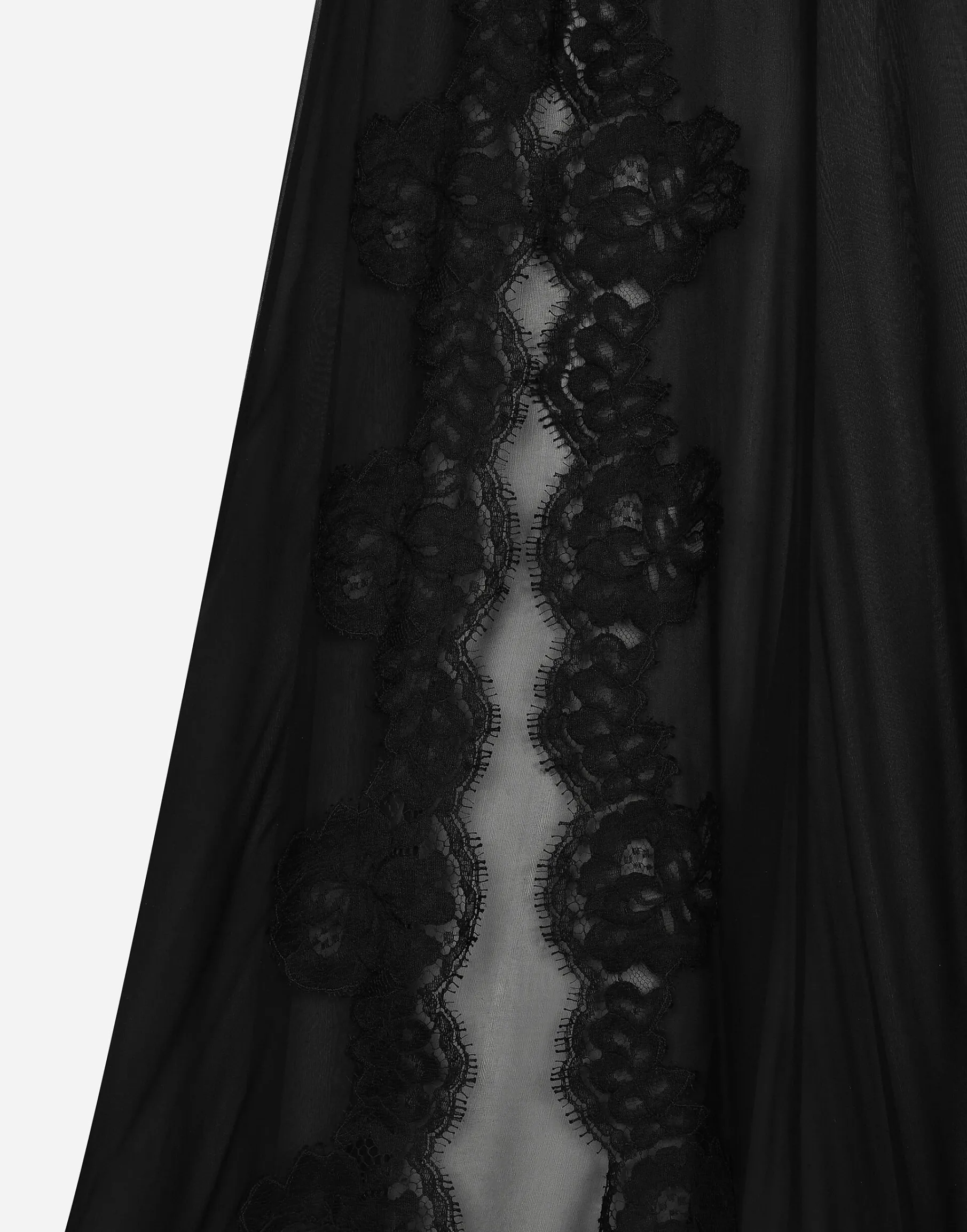 Long silk chiffon and Chantilly lace slip dress