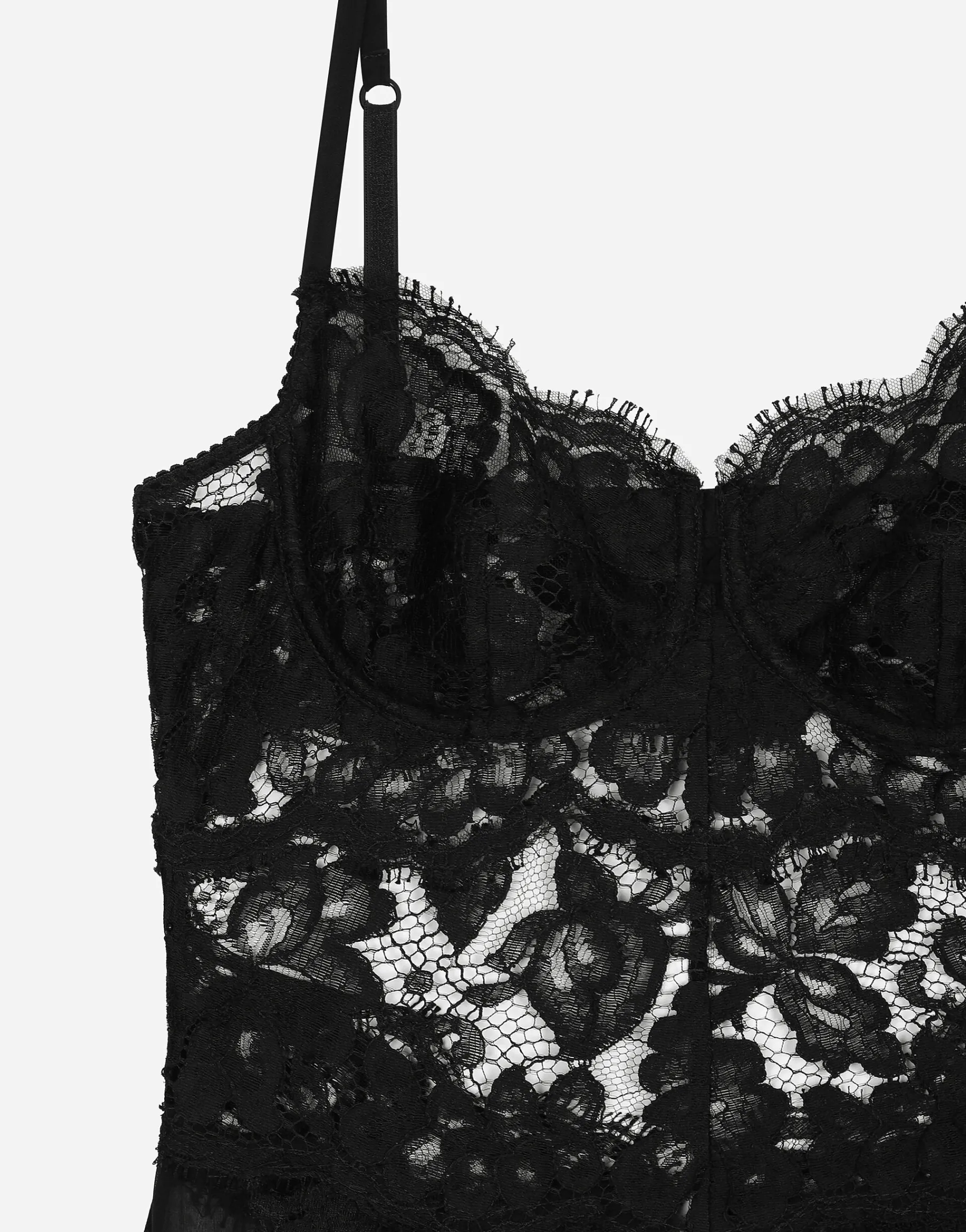 Long silk chiffon and Chantilly lace slip dress