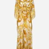 Long silk chiffon dress with majolica print
