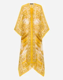 Long silk chiffon dress with majolica print