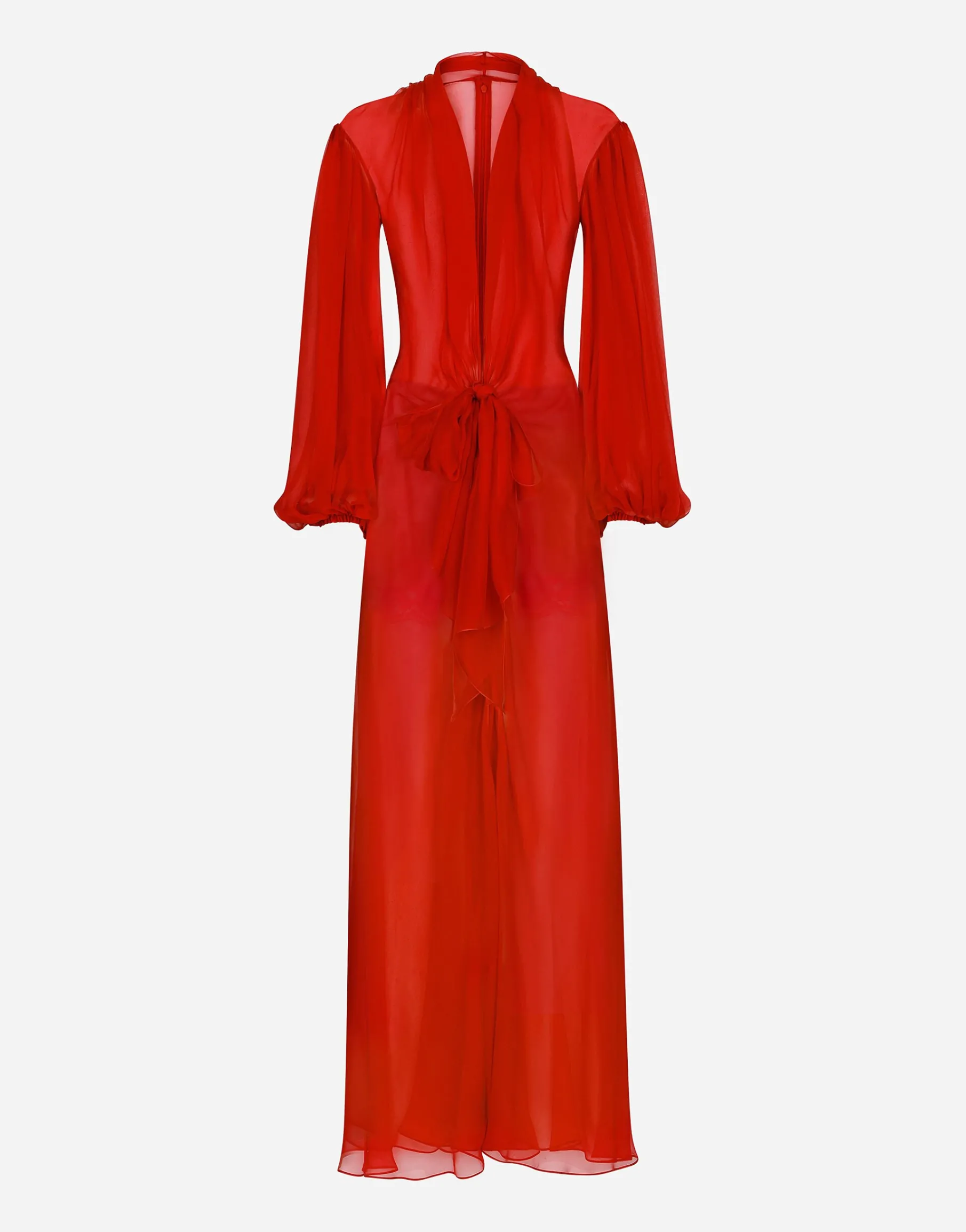 Long silk chiffon dress with bow detail
