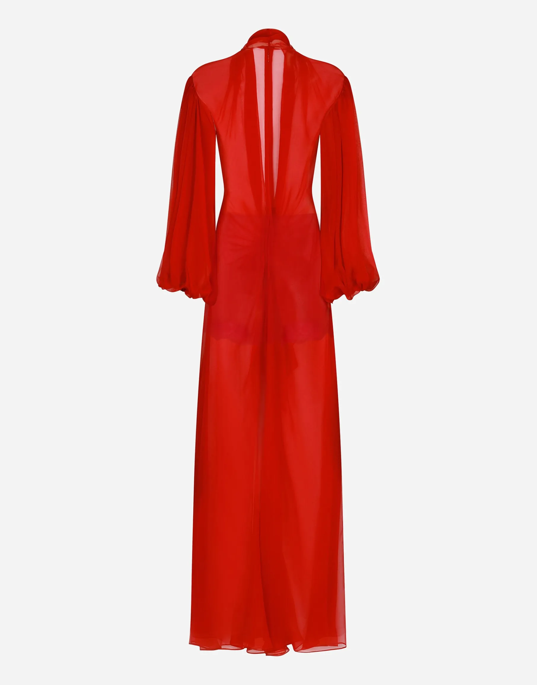 Long silk chiffon dress with bow detail