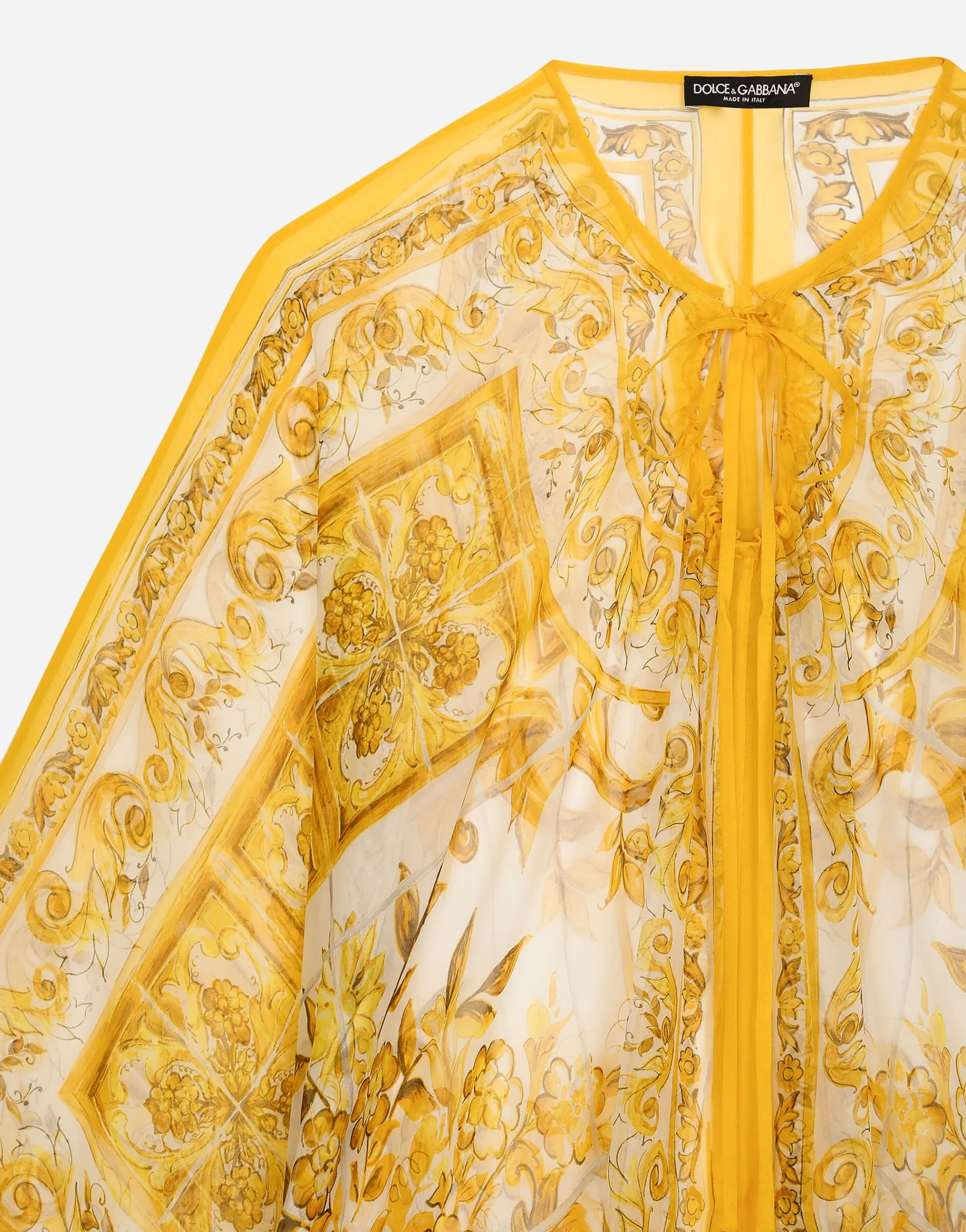 Long silk chiffon dress with majolica print