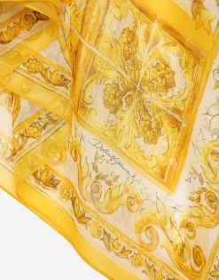 Long silk chiffon dress with majolica print