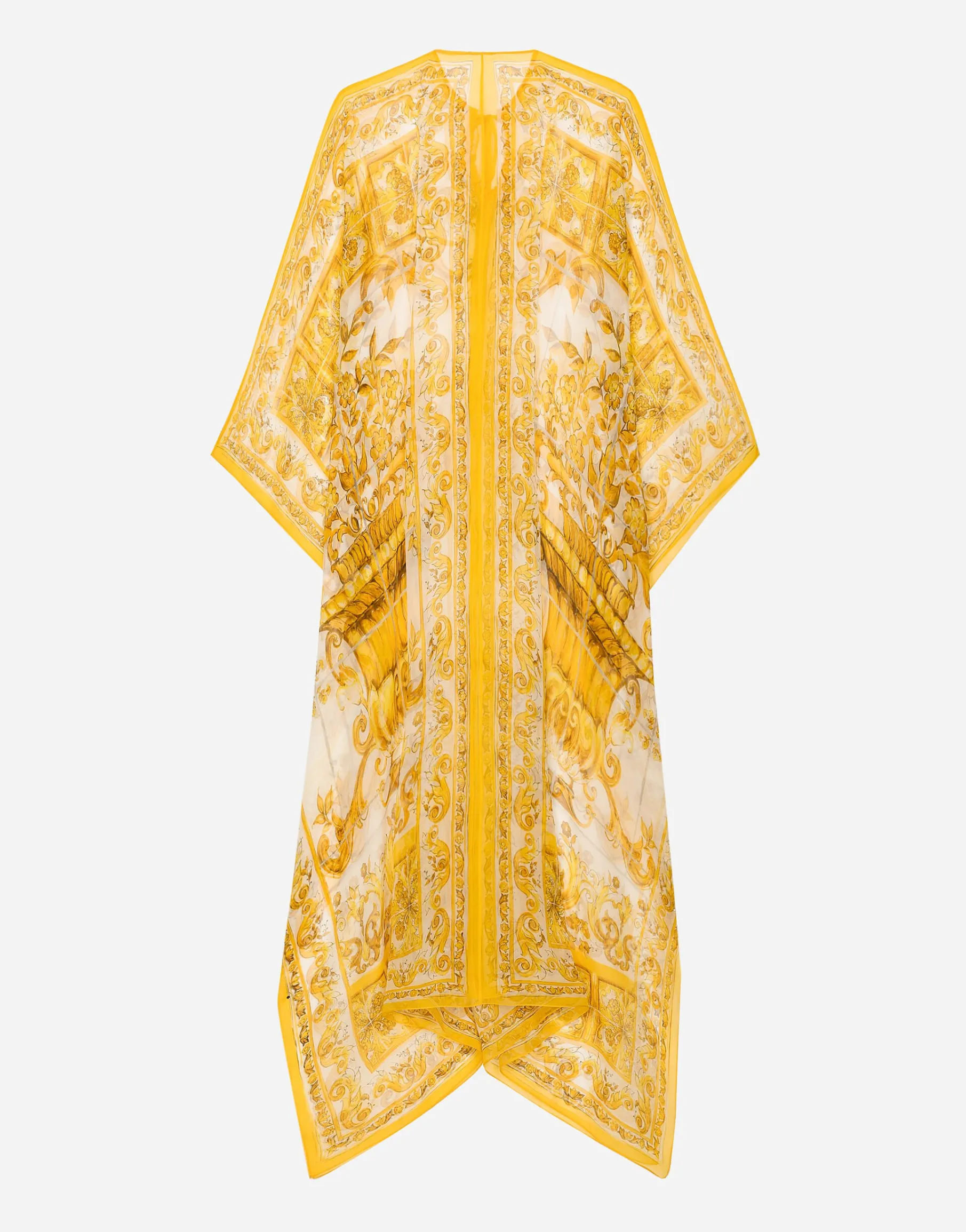 Long silk chiffon dress with majolica print