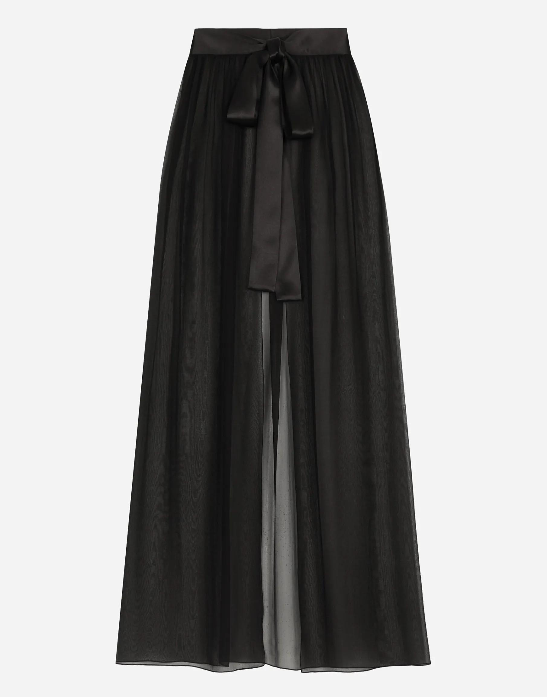 Long silk chiffon skirt with belt