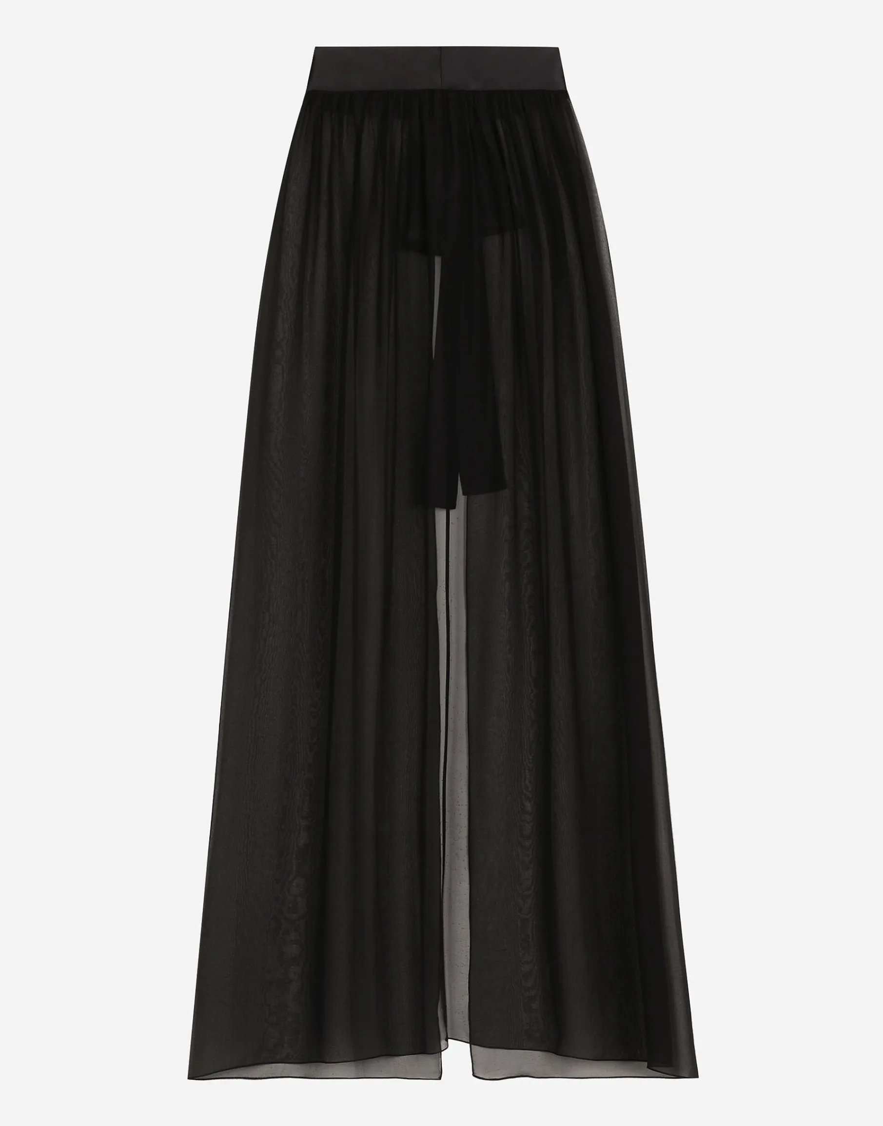 Long silk chiffon skirt with belt