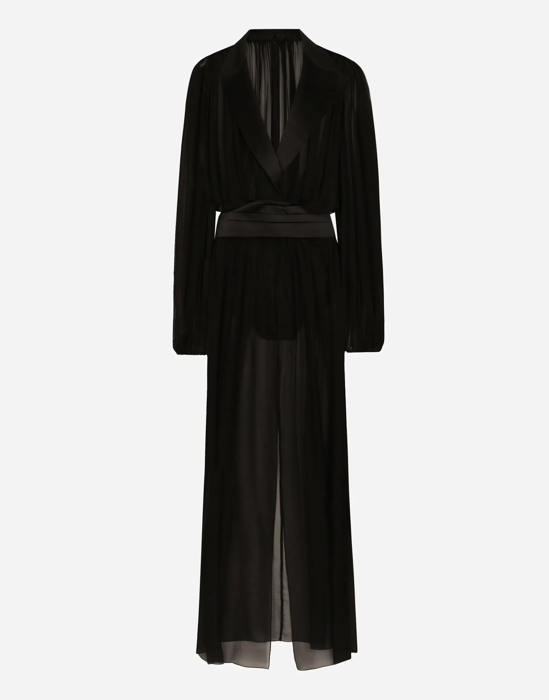 Long silk chiffon tuxedo dress
