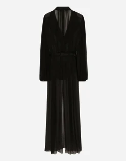Long silk chiffon tuxedo dress
