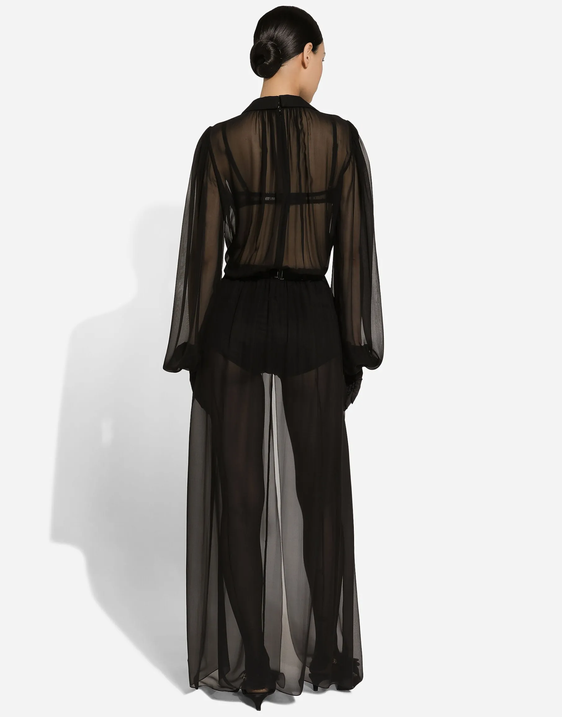 Long silk chiffon tuxedo dress