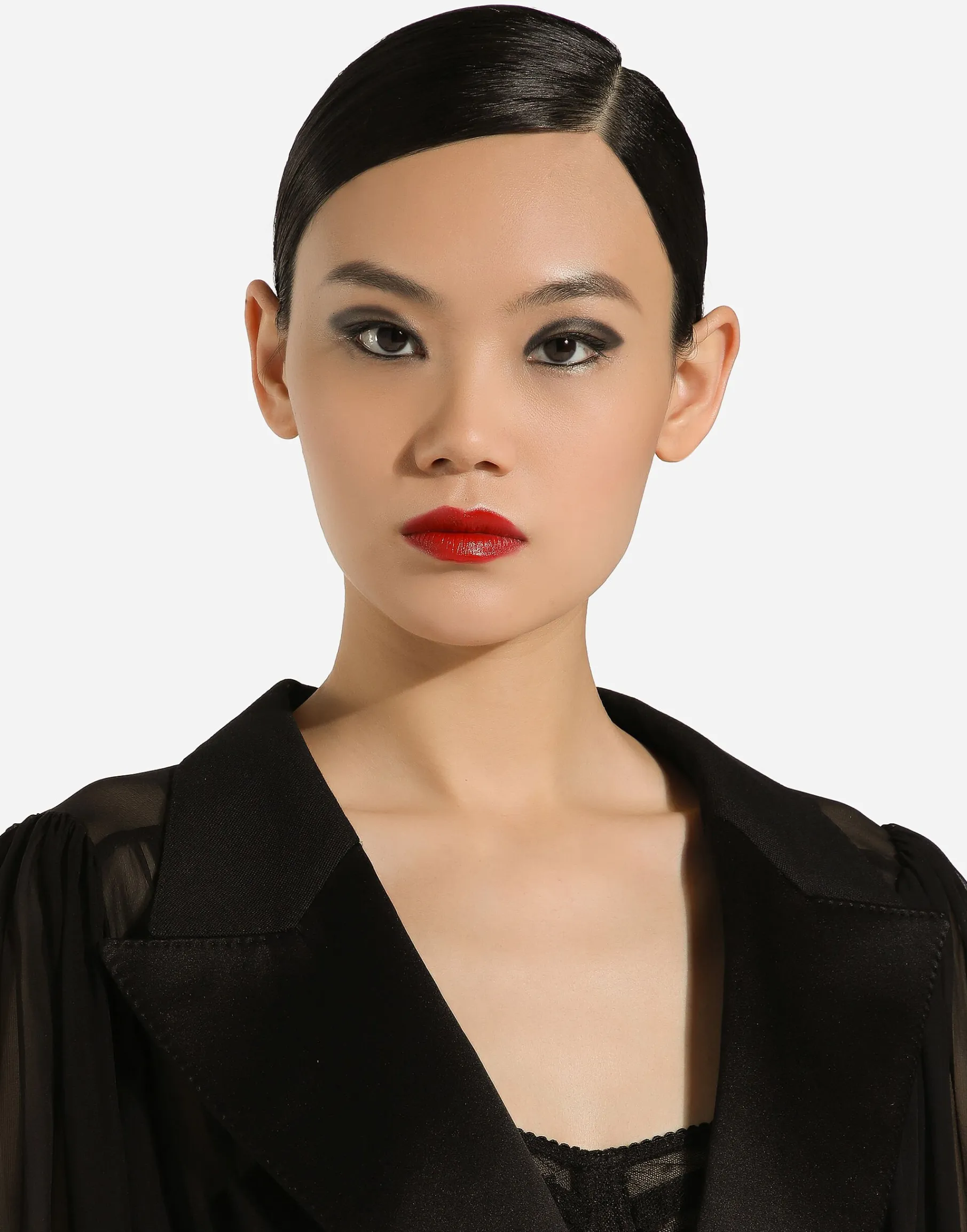 Long silk chiffon tuxedo dress