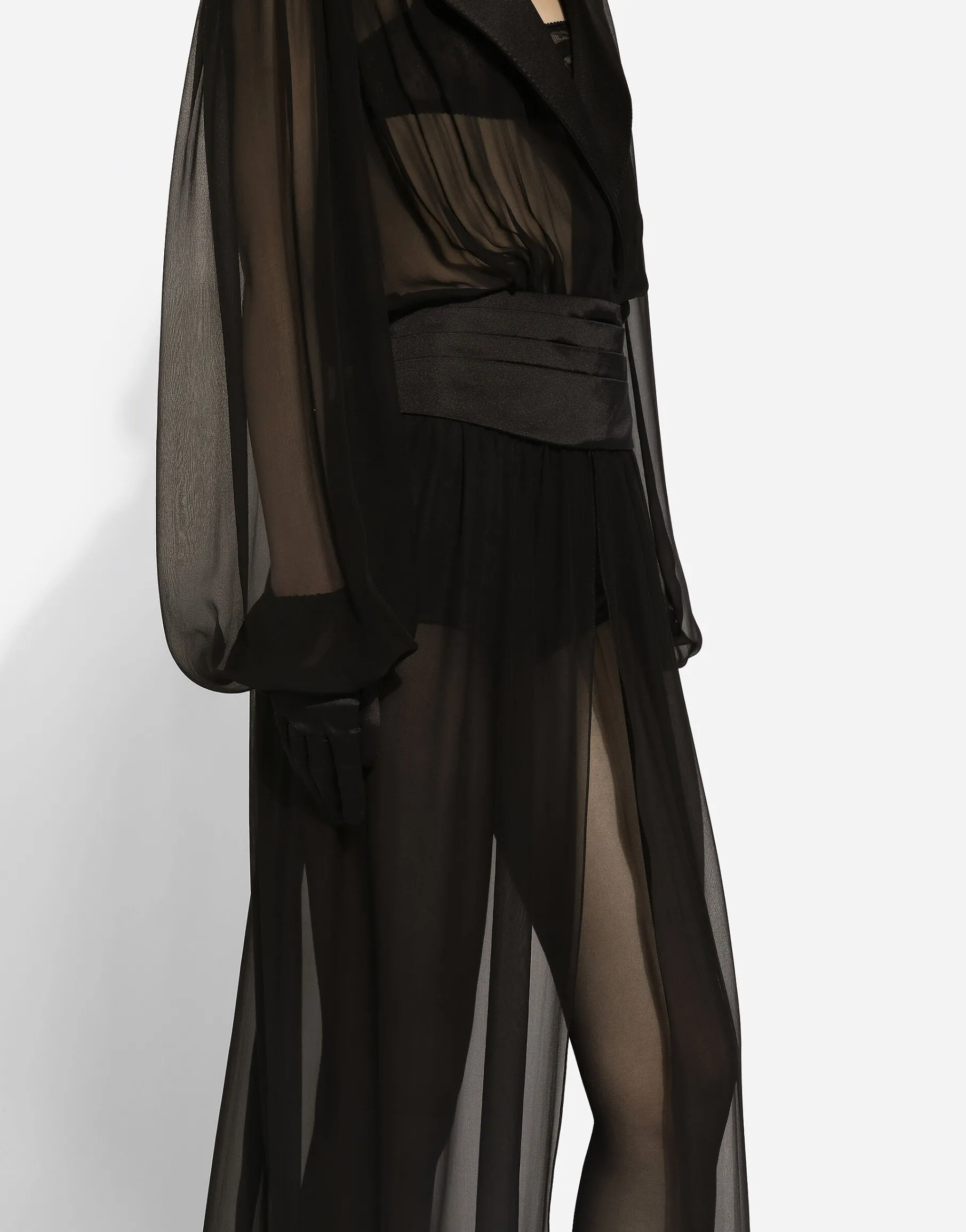 Long silk chiffon tuxedo dress