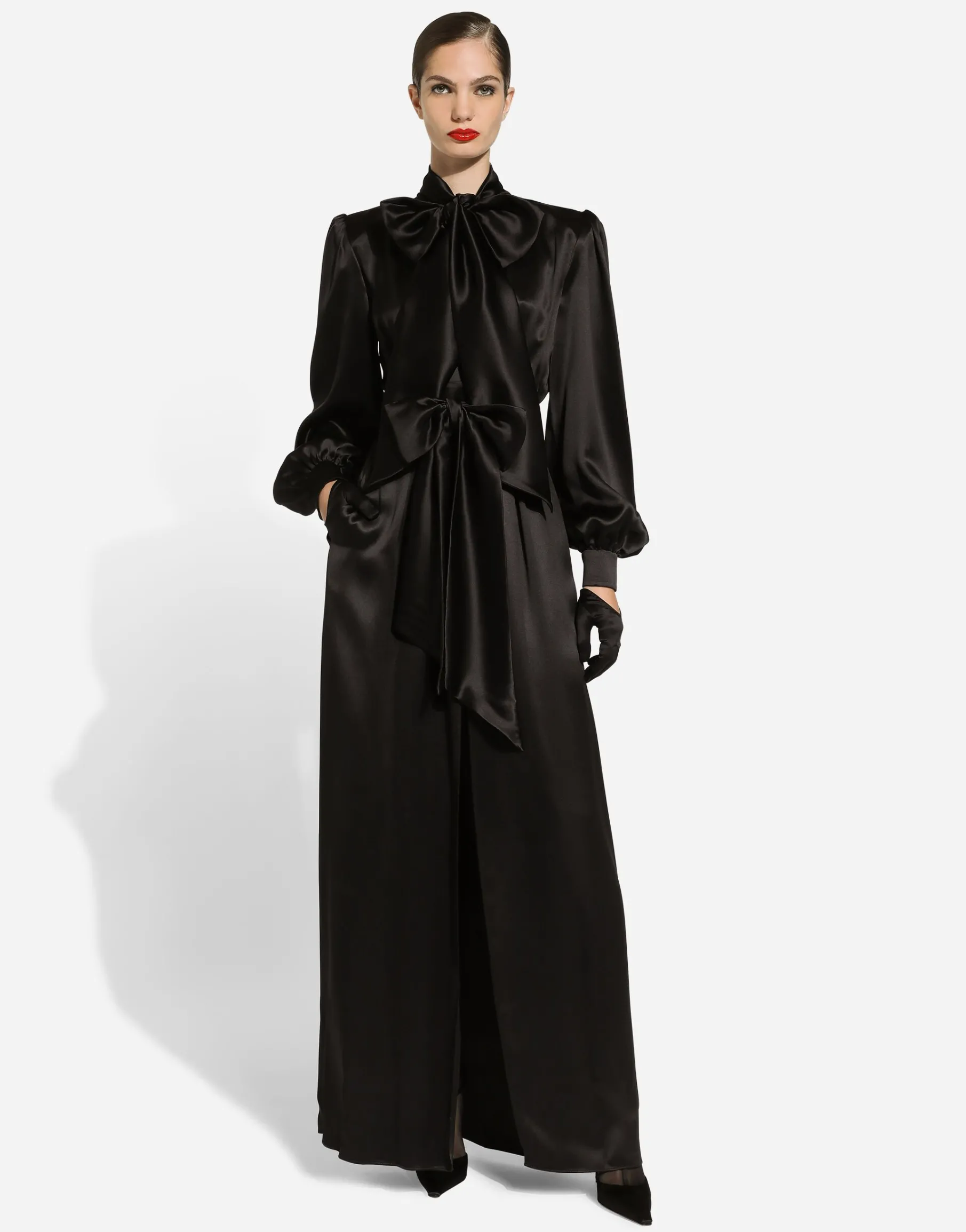 Long silk satin dress with front slit