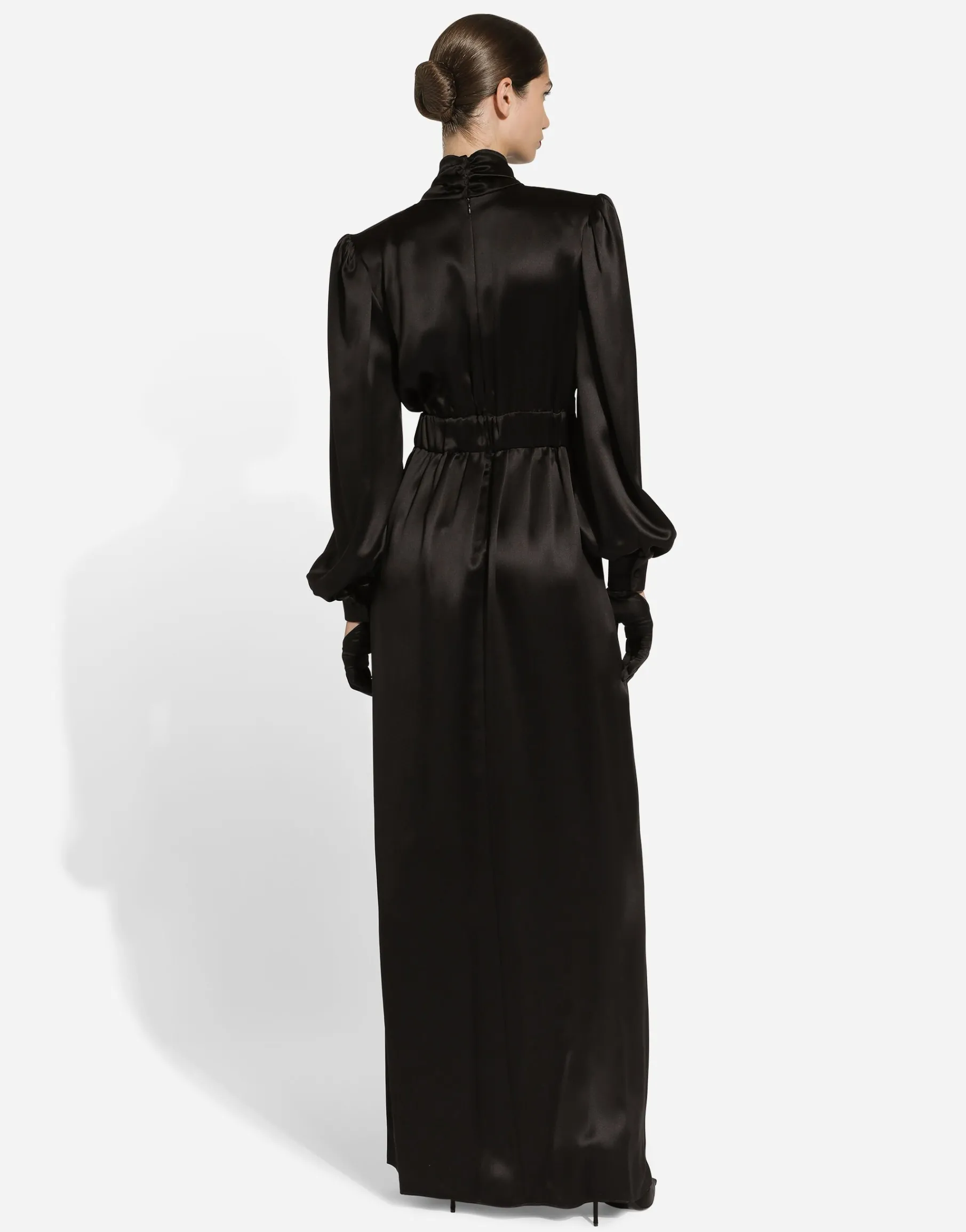 Long silk satin dress with front slit
