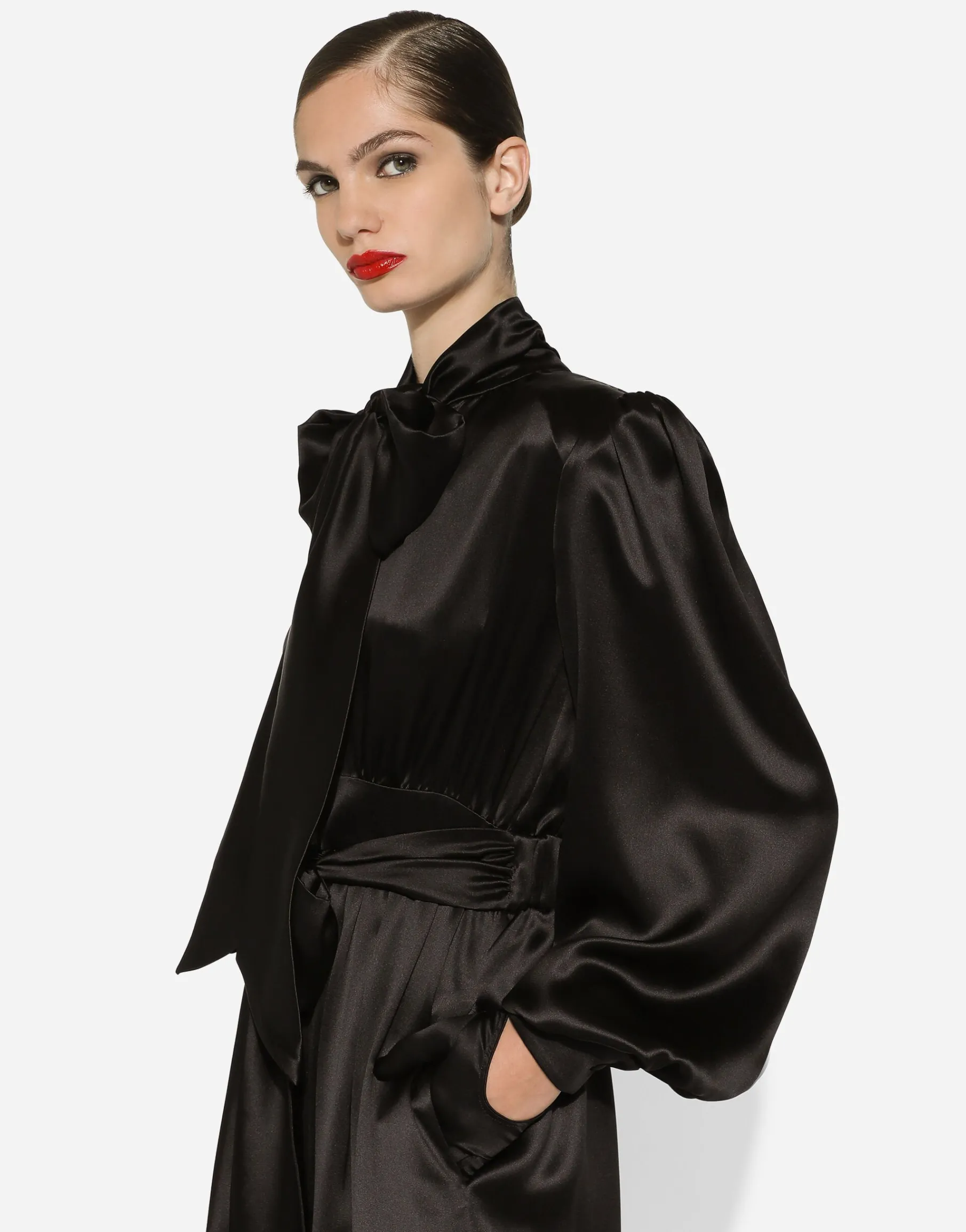 Long silk satin dress with front slit
